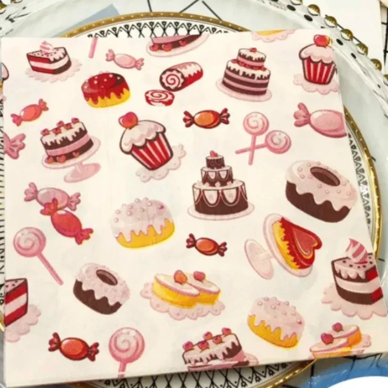 Birthday Cake Colorful Printed Square Paper Napkin Cafe Baking Paper Napkin Party Placemat Decoration 2Ply 33cm 20pcs paper napkins disposable paper placemats