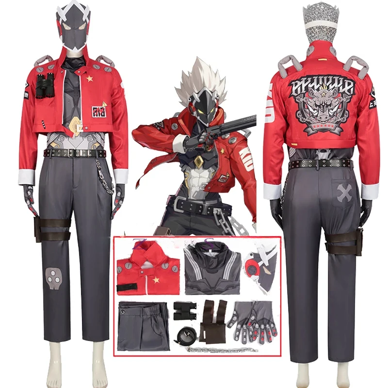 

Billy the Kid Cosplay Anime Game Zenless Zone Zero Costume Red Uniform Mask Suit Halloween Party Role Plat Outfit for Men