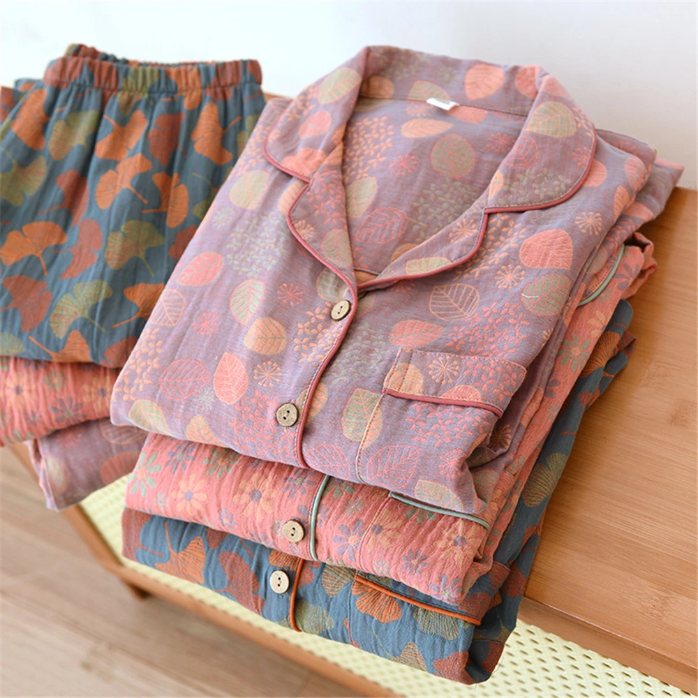 

Пижама женская хлопковая, жаккардовая пижама с длинным рукавом, комплект для отдыха, кардиган, одежда для сна, весна-осень