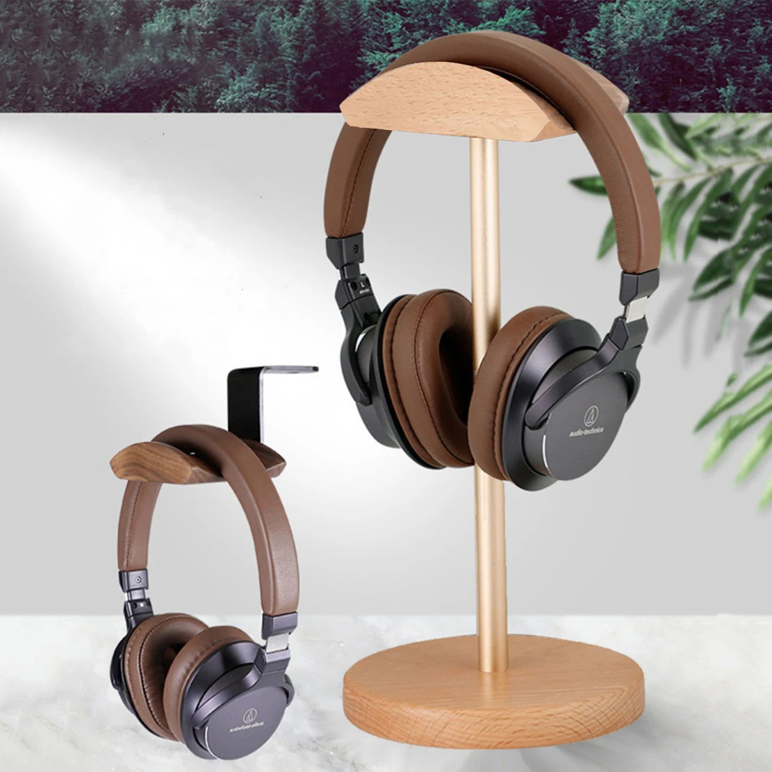 Multifunctional Wooden Earphones Stand Removable Headset Holder Hanger Hook  for Gaming Headset Stand Headphone Accessories