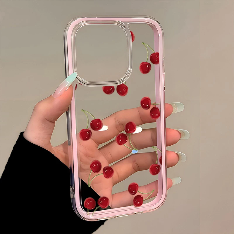 Charming Red Cherry Transparent Pink Shockproof Phone Case - Soft TPU Cover