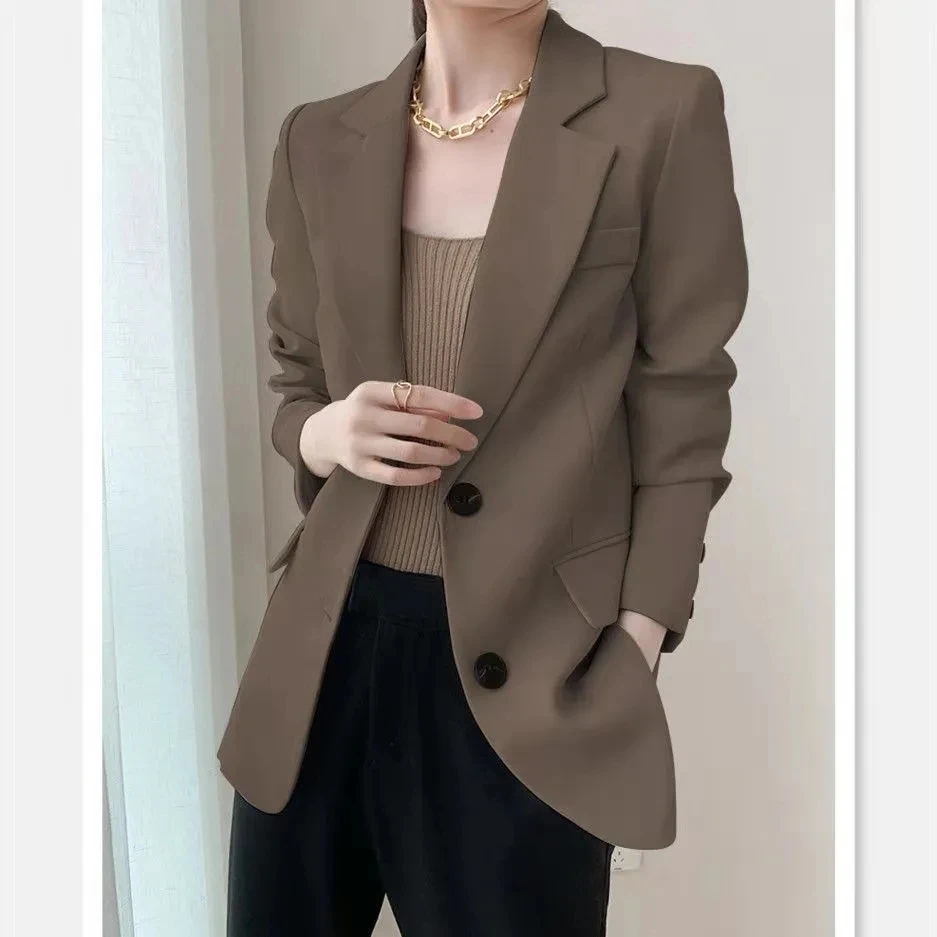 

Spring Autumn New Women Blazer Korean Temperament All-match Suit 2023 New Brown Suit Jacket Women Loose Single-breasted Suit Coa