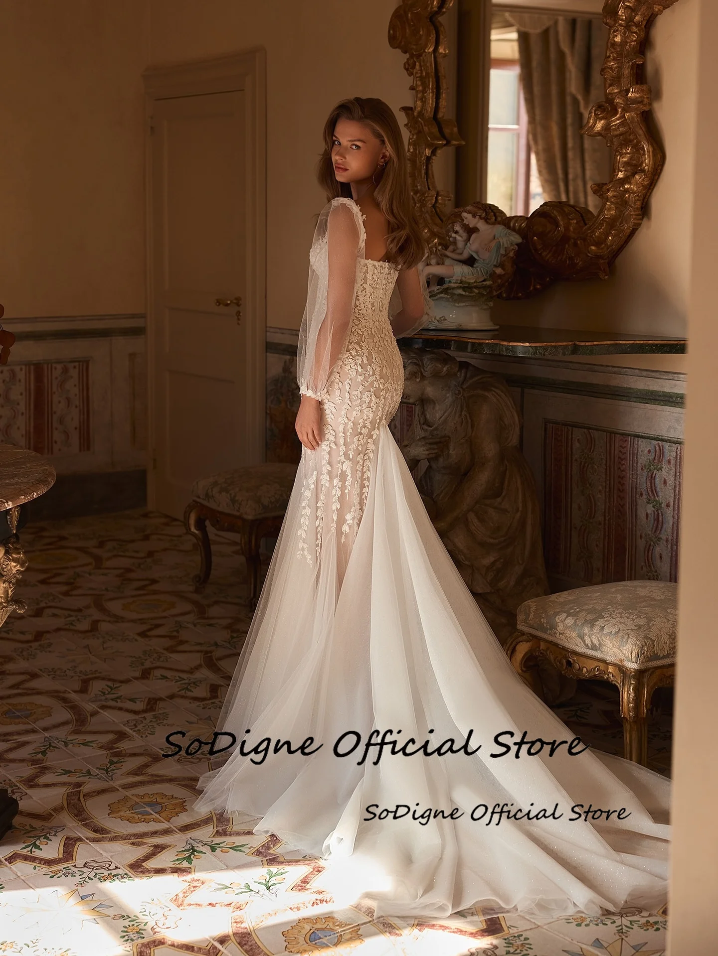 SoDigne Mermaid Tulle Appliques Bride Dresses Sweetheart Full Sleeves Wedding Dress Bridal Gowns vestidos de novia Customized 14 S78e999c70de54117b45ebfc3b4dd62d48