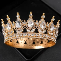 Baroque Round Wedding Crown Bridal Pageant Rhinestone Crystal Tiaras Crown Molding Headpieces For Queens and King 3
