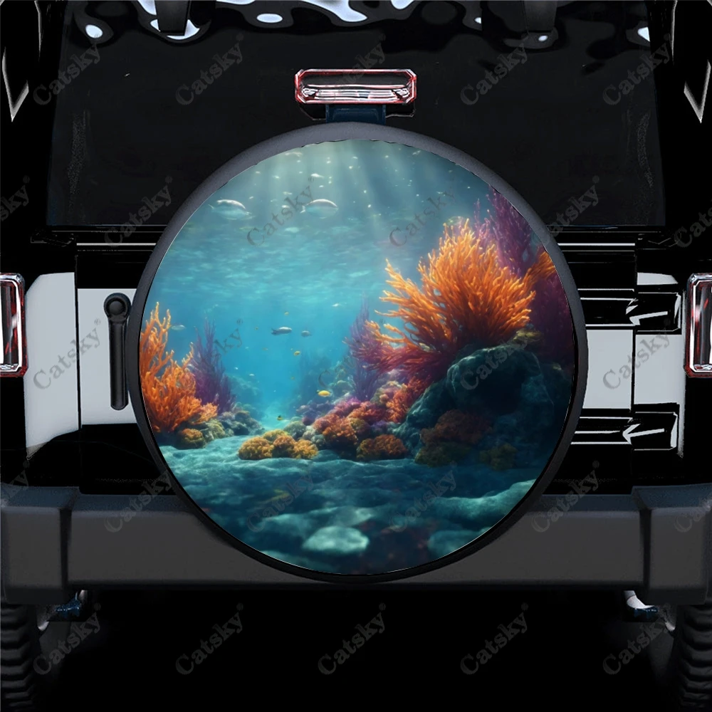 

Чехол для запасных шин с принтом синего океана, водонепроницаемый протектор для колес автомобиля, грузовика, внедорожника, прицепа, Rv