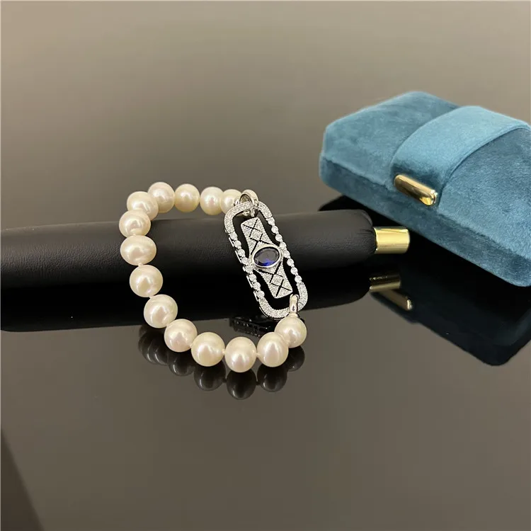 Natural Pearl Cultured White Pearl Cubic Zirconia Pave Bracelet 8