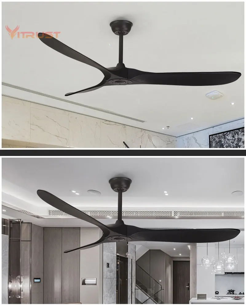 Description Picture 3 of itemModern Creative Ceiling Fan No Light With Remote Control, DC motor quiet energy saving 3 Solid Wood Blades Pendant Fan