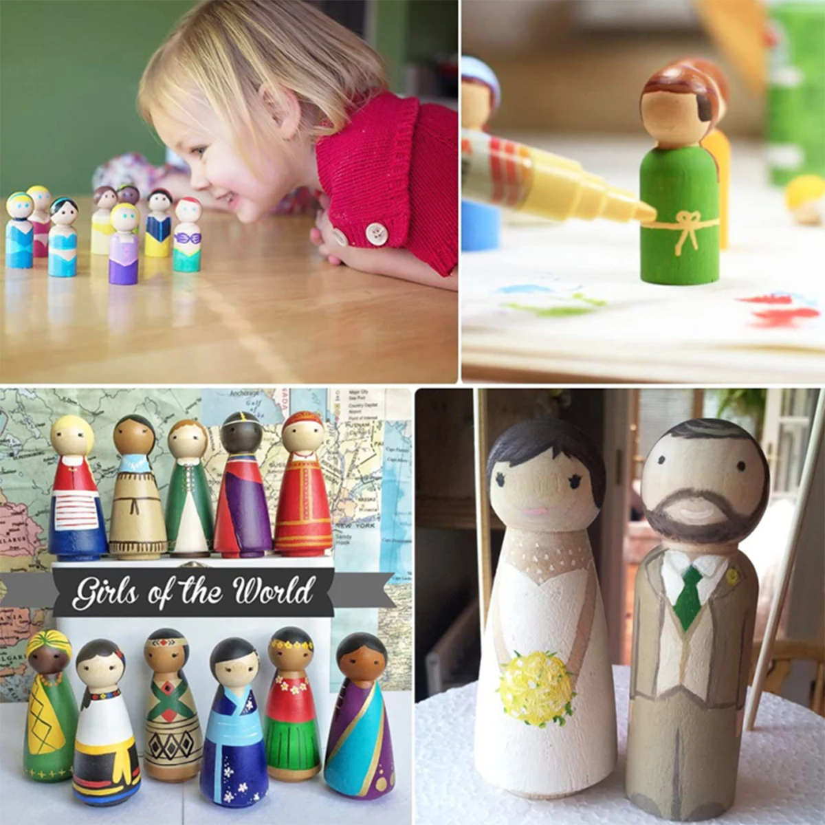 20pcs Wooden Peg Dolls Unpainted Figures Unfinished Wooden Dolls Family Decorative for Kids Painting DIY Arts Crafts Gifts