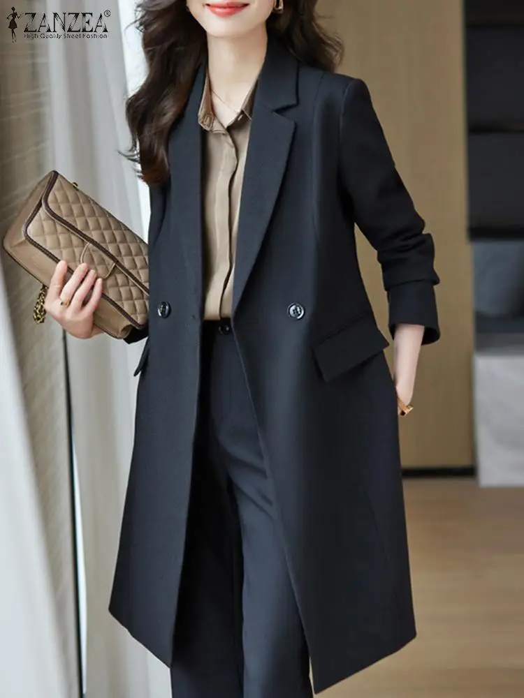 

2024 ZANZEA стильный осенний длинный тренчкот Женская куртка с длинным рукавом с воротником с лацканами элегантная офисная верхняя одежда модная ветровка