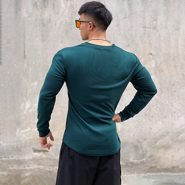 V Neck Long Sleeve Men's Fitness T Shirt Men's Fitness Apparel, Men's Sports & Fitness T