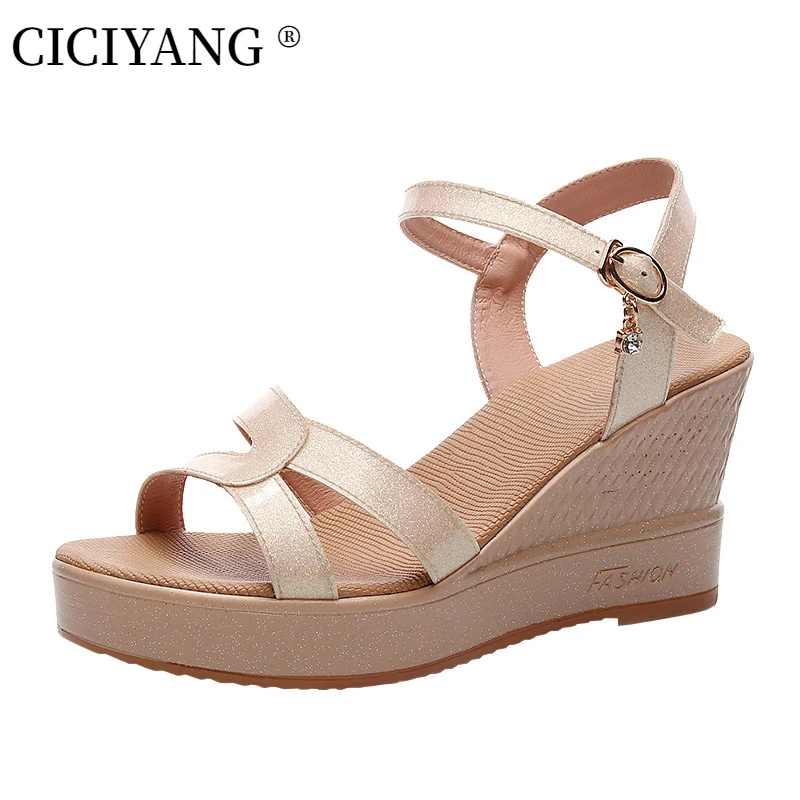 

CICIYANG Plus Size Wedges Sandals Women Summer 2023 New Cowhide Rome Sandals High Heel Open Toe Beach Shoes for Ladies Handmade