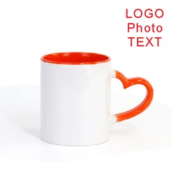 Personalized Heart Handle Ceramic Mug - Custom Print & Design (Orange)