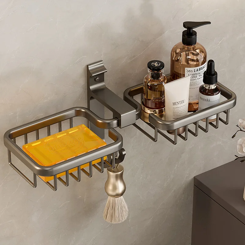 Wall Mounted Bathroom Soap Dish Holder Kitchen Sponge Storage Shelf Aluminum Self-adhesive Soap Box Basket Rack Home Organizer soap holder,soap dish rack