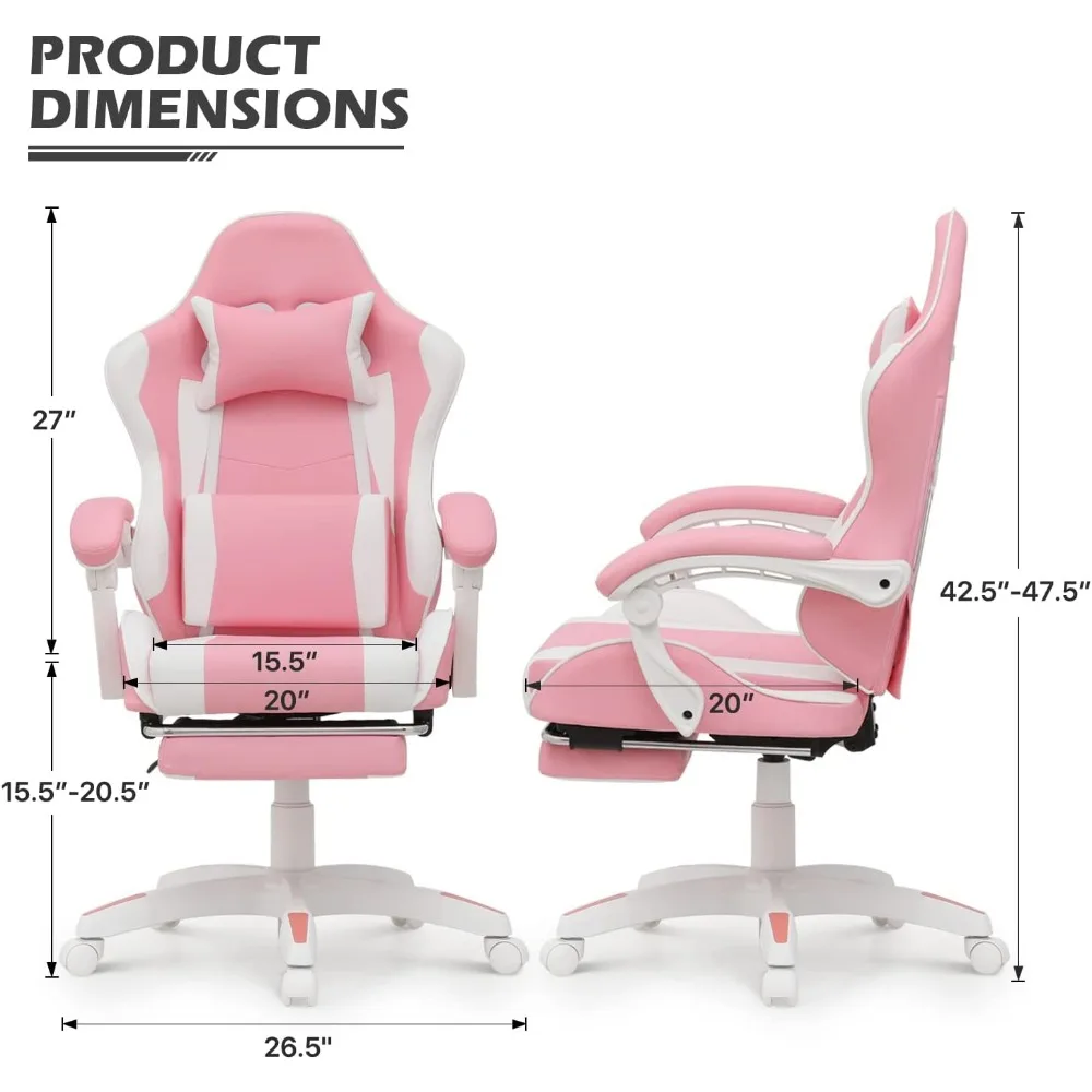 Gaming Chair, with Headrest & Lumbar Support Ergonomic Computer Racing Chair with Footrest, Adjustable Hight, Computer Chair 2