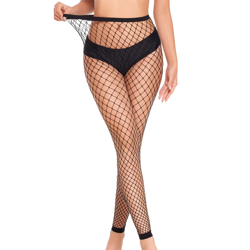 Damenmode, fußlose Netzstrumpfhose, hohe Taille, durchsichtige Netz-Leggings, schwarze Netzstrümpfe, Strumpfhosen – Detail 11