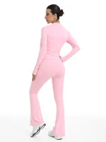 Ensemble de sport décontracté 2 pièces Fitfemme pour femme : Legging évasé taille haute avec poches et veste de course 6