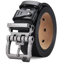 High-Quality Genuine Leather Men's Belt with Luxury Pin Buckle - Vintage Style - 130cm (W71694-2BM black)