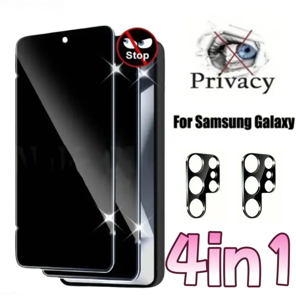 2 pièces verre trempé de confidentialité pour Samsung Galaxy S25 Ultra S24 S23 S22 S21 S20 noir avec bord blanc conception protecteurs d'objectif d'appareil photo