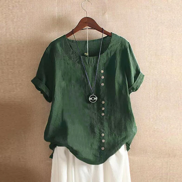 Femmes à manches courtes en coton lin belle tunique Blouse Y-Ladies Casual chemise de base grande taille vêtements L-5XL vêtements 2023 4