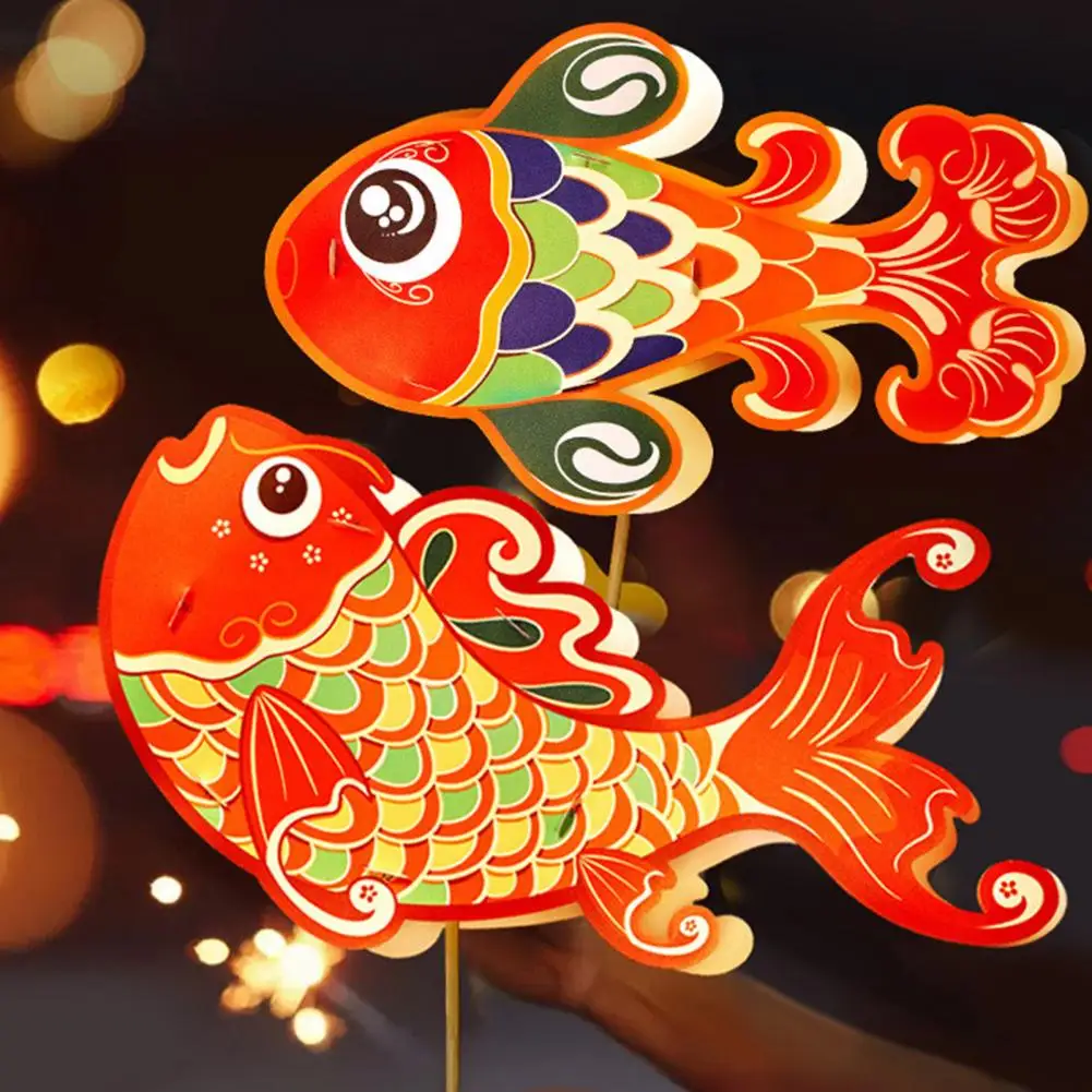 Carp Lantern DIY Handheld Chinese New Year LED Fish Lantern for Party Traditional Festival Decorations