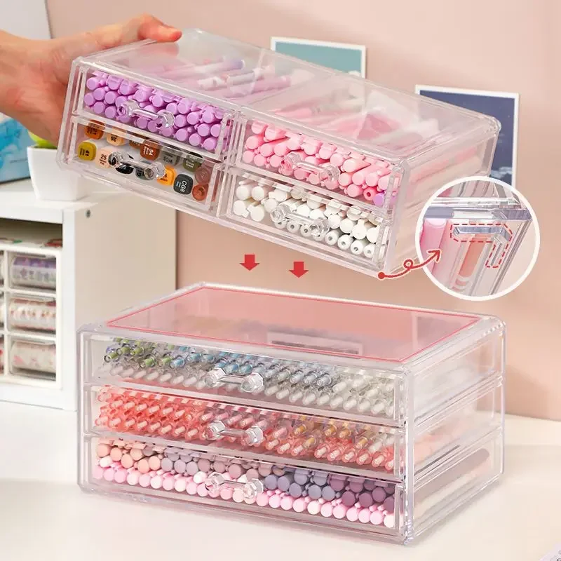 Acrylic transparent drawer Multi functional 3-layer pen holder large desk organizer Tape notebook storage office supplies