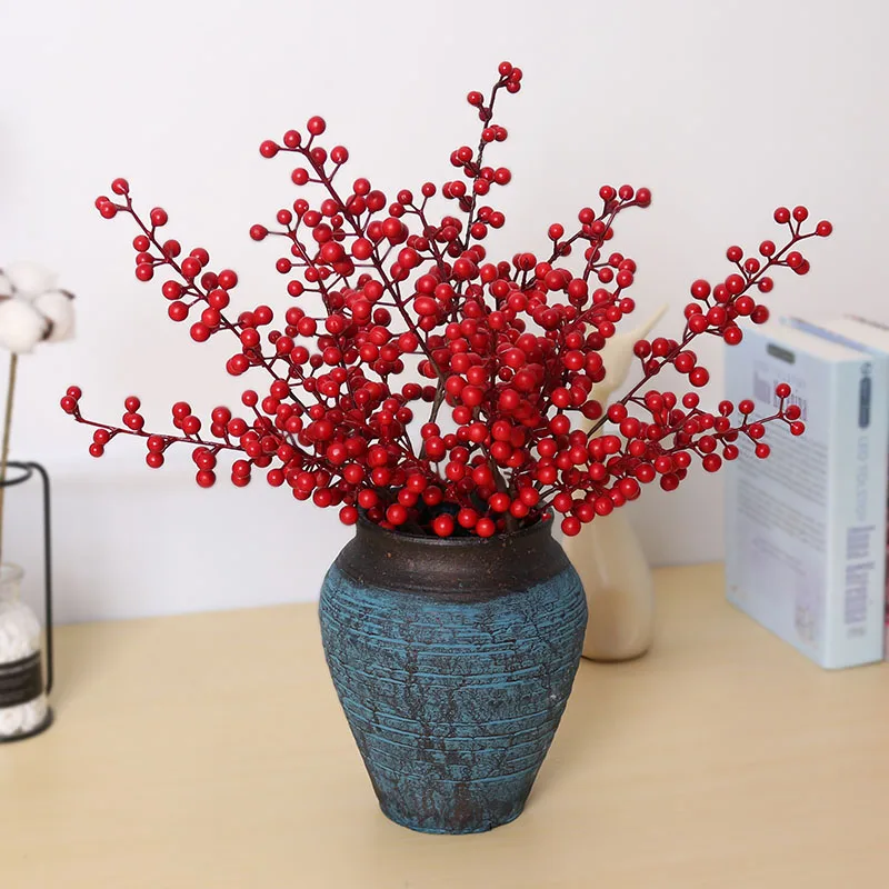 1/30 Branches with 14 heads Artificial Berries Branch Flowers Bouquet Red  Holly Berry Stamen Plants Christmas Party Home Decor - AliExpress