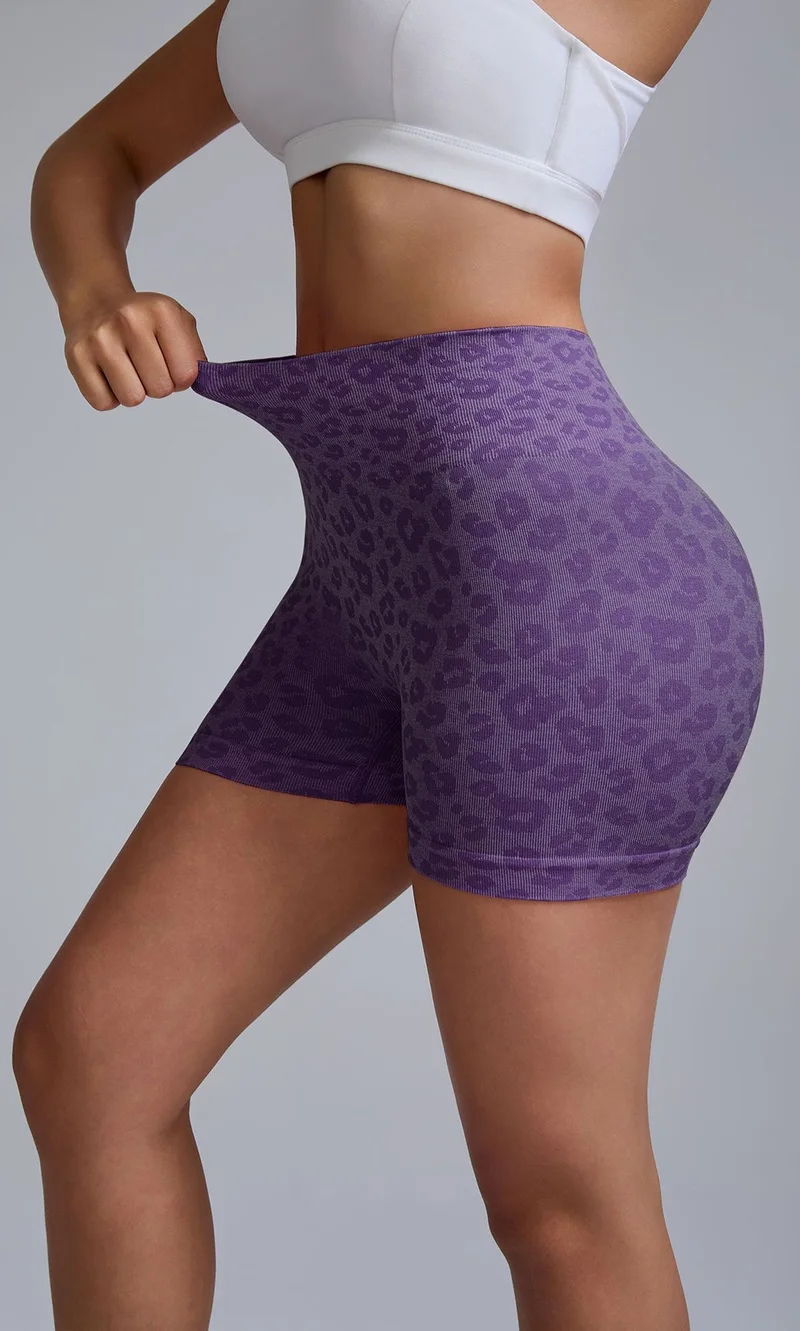 Leopard Print High Waist Yoga Shorts - Womens Gym Fitness Summer Leggings