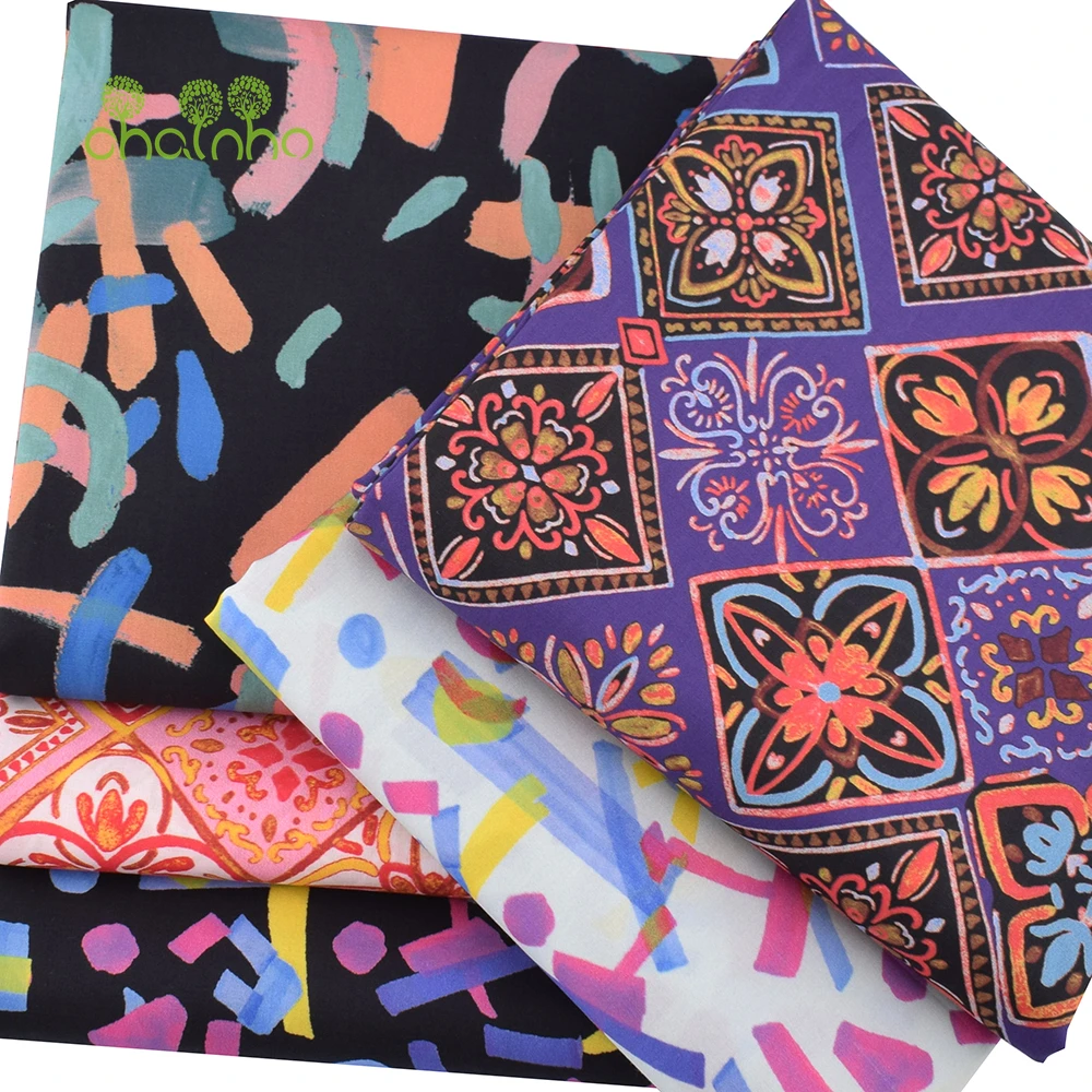 Chainho,Printed Plain Weave Poplin Cotton Fabric,DIY Sewing Quilting Material,Patchwork Cloth,Floral Series,4 Sizes,PCC172