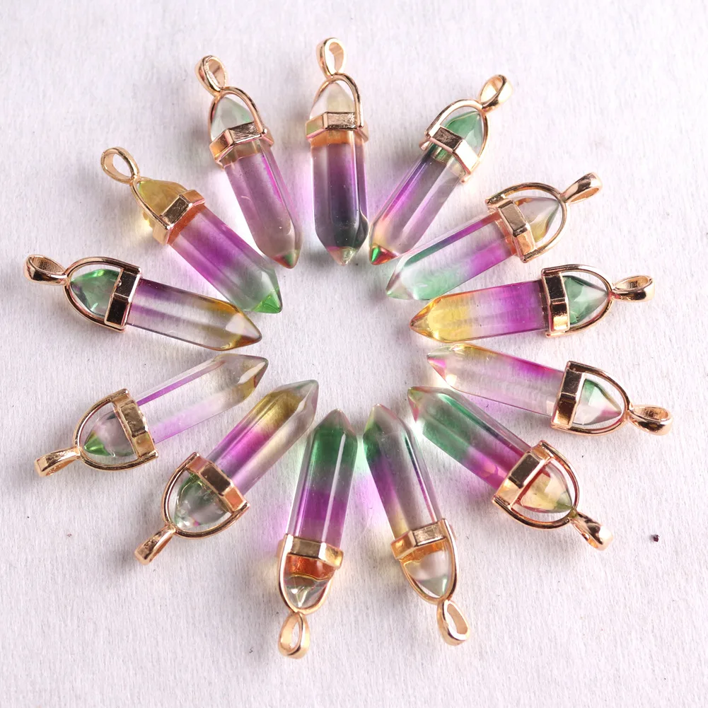 Colored Glass Crystal Bullet hexagon Pendants Charms For Diy Earrings Necklace Jewelry Making