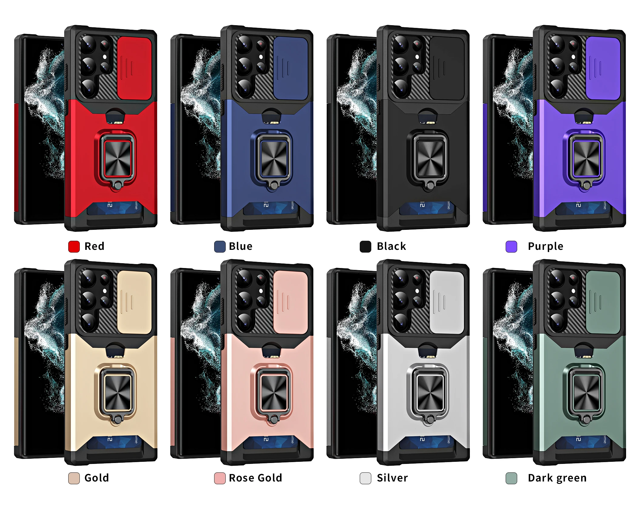 Premium Wallet Ring Holder Armor Kickstand Case with Card Slot
