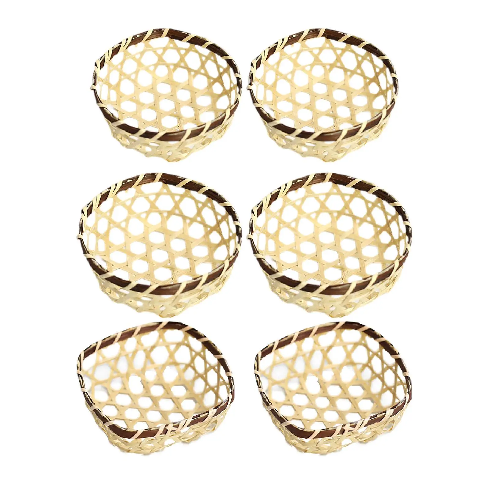 2x Bamboo Serving Basket Tray Handmade Multipurpose Decorative Rustic Farmhosue Woven Baskets Mini Serving Baskets Wicker Basket 2