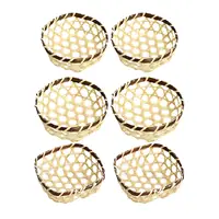 2x Bamboo Serving Basket Tray Handmade Multipurpose Decorative Rustic Farmhosue Woven Baskets Mini Serving Baskets Wicker Basket 2