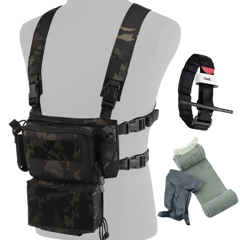 

Tactical Vest with Tourniquet, Military Multicam Adjustable Molle Chest Rig with Mag Pouch Holder, War Game Shooting Accessories