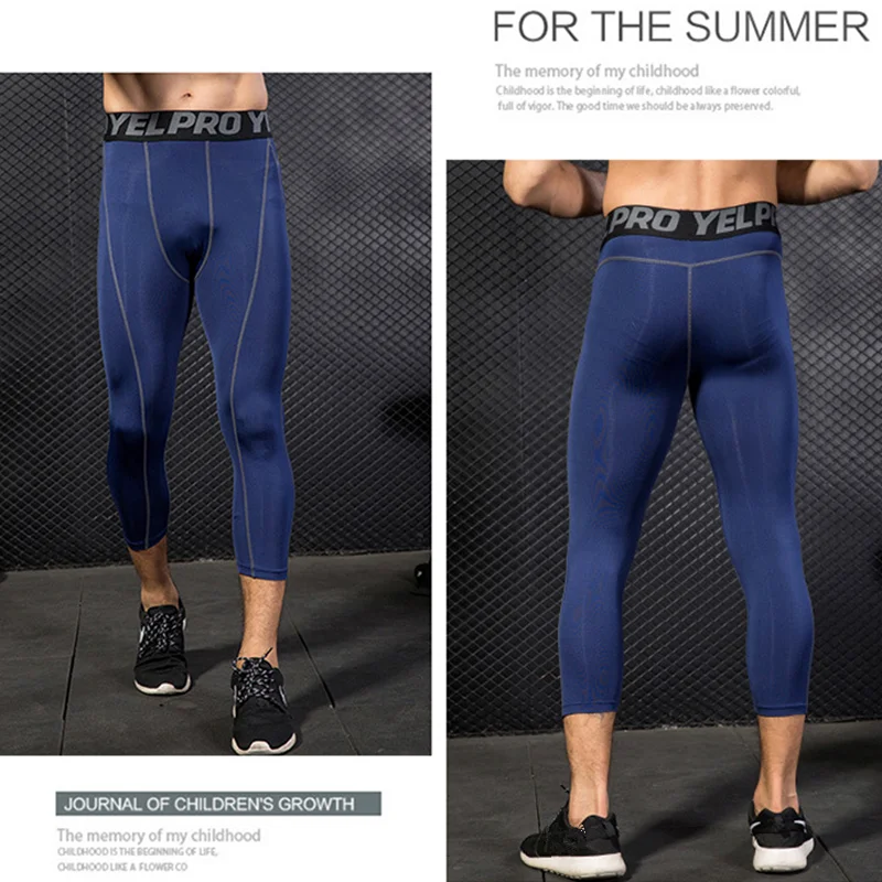 Men 3/4 Cropped Pants Shorts Sport Yoga Fitness Running Workout Training Exercise Perspiration Tight Cycling Compression Legging
