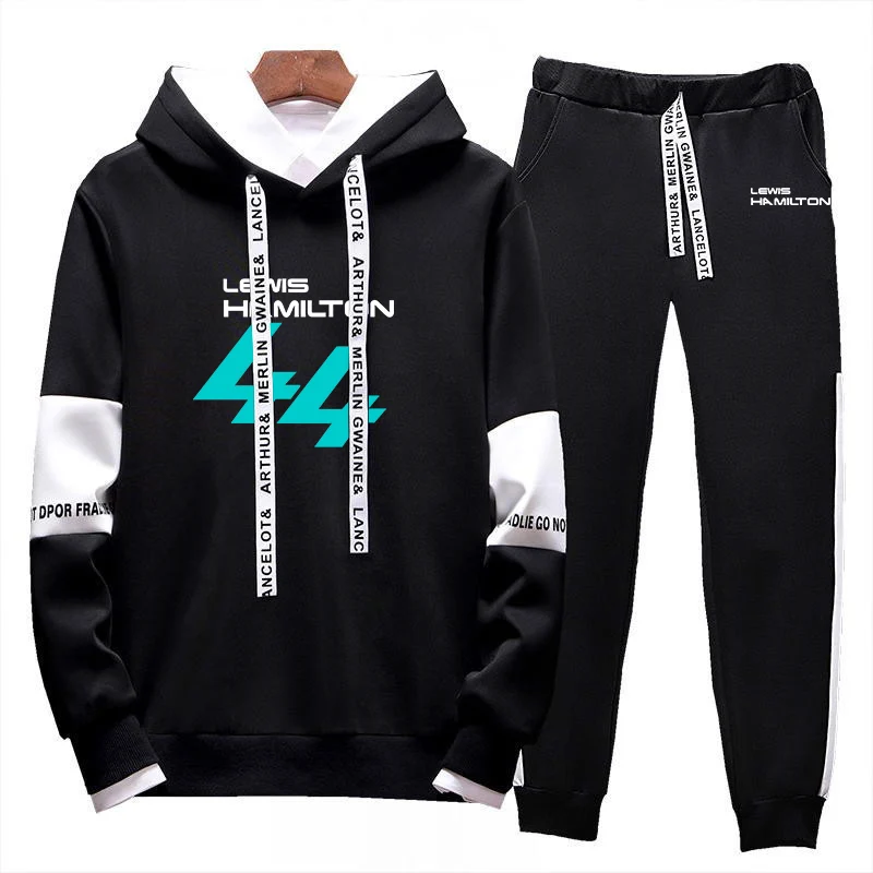 

Spring Autumn Man's New F1 Driver Lewis Hamilton Digital 44 Logo Print Tracksuit Hooded Sweatshirt And Drawstring Sweatpants Set