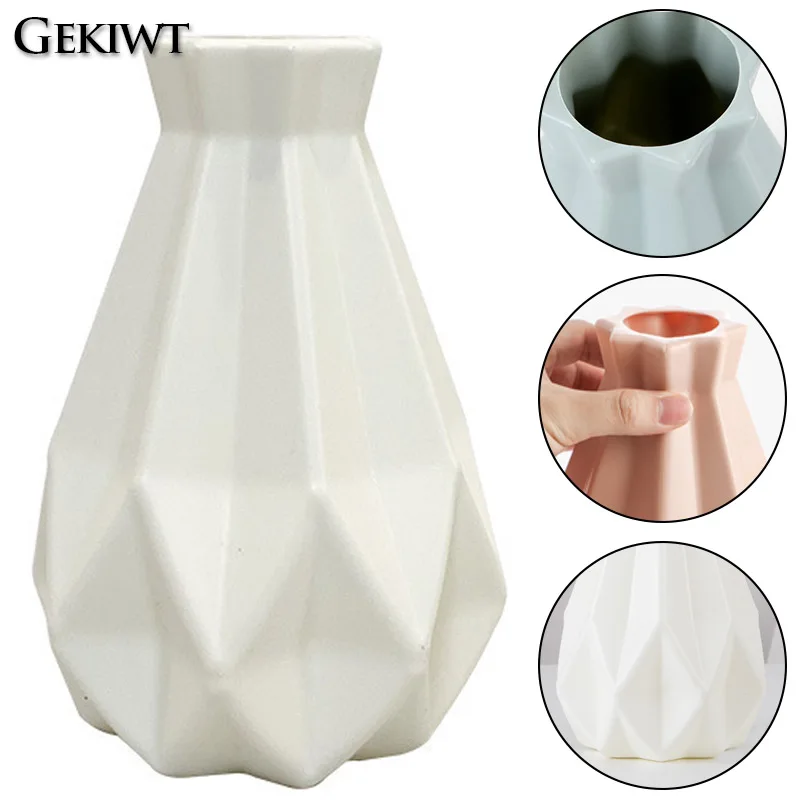 Plastic Flower Vase New Nordic Style Vase Flower for Wedding Ceramic Flower Arrangement Modern Diamond vase Shaped Living Room 5