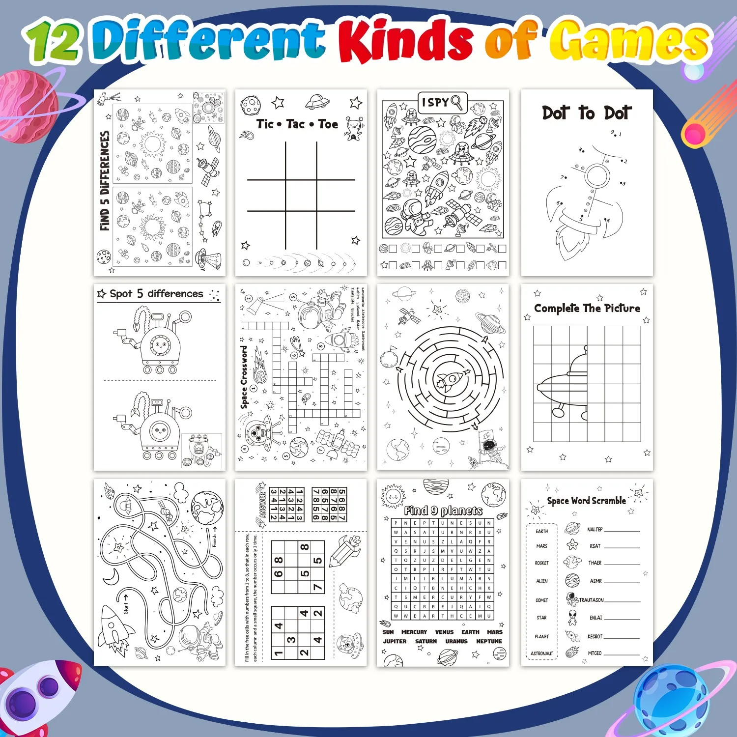 24pcs Diy Coloring Books Filling The Space Game Images Paper Color Space Practice Workbook Painting Art Book For School Drawing 3