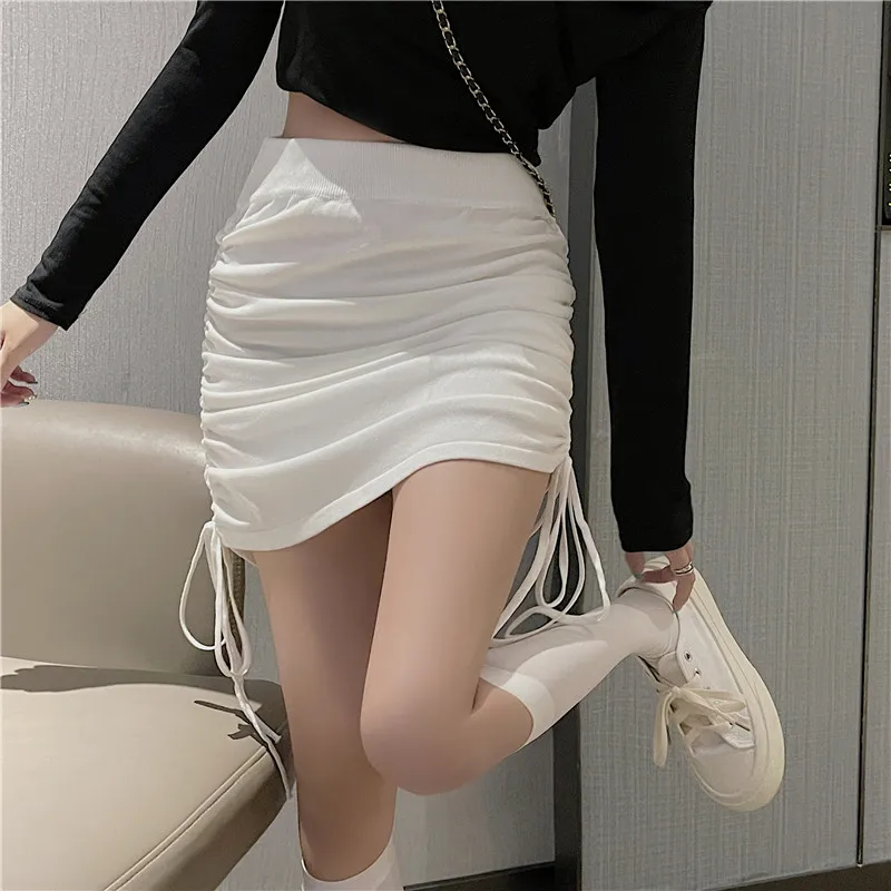 Drawstring Mini Skirts Women Slim High Waist Autumn New Casual Sexy Office Ladies Ins Korean Style Shirring Club Wear Hot Mature