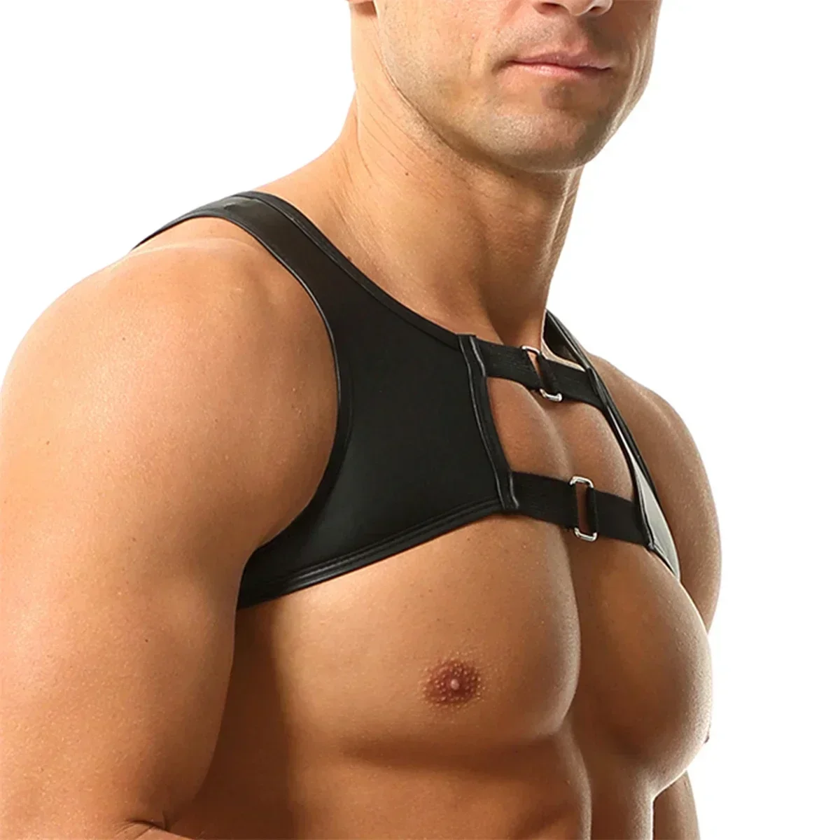 Men Sexy Vests Nightclub Stage Undershirts Gay Erotic Lingerie Chest Harness Belts Cropped Top Sleeveless Faux Leather Tank Tops