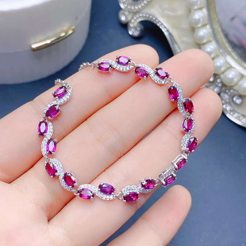 

Natural Garnet Bracelet for women silver 925 jewelry luxury gem stones 18k gold plated free shiping items