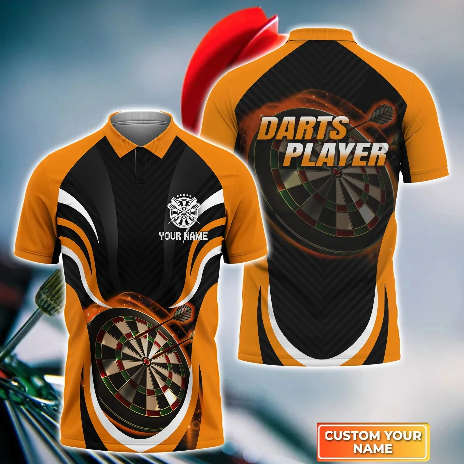PLstar Cosmos Personalisierte Name Darts Player 3D Gedruckt Sommer Polo-Shirt Unisex Kurzarm Shirts Geschenk für Darts Liebhaber POL-38 – Detail 20