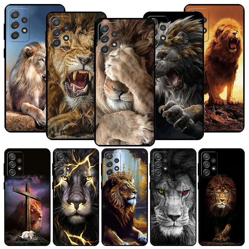 Lion Alpha Male Cub Black Phone Case 용 Samsung Galaxy A54 A53 A52 A14 A13 A12 A34 A33 A32 A24 A23 A22 A04 A03S A02S A72 A73 Co