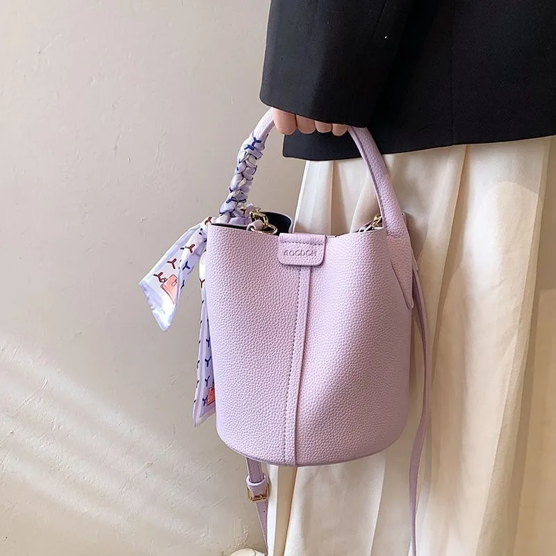 

2023 New Versatile Handbag Women's Bag Texture Bucket Bag Summer simple korean Version Tie Ribbons One-shoulder Crossbody Bags