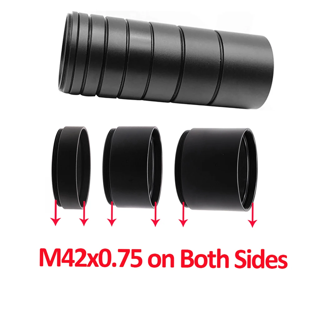 Tubo Di Prolunga Filettato T2 M42 X 0,75 Per Telescopi, Lunghezza 5 Mm, Nero, Metallo Anodizzato