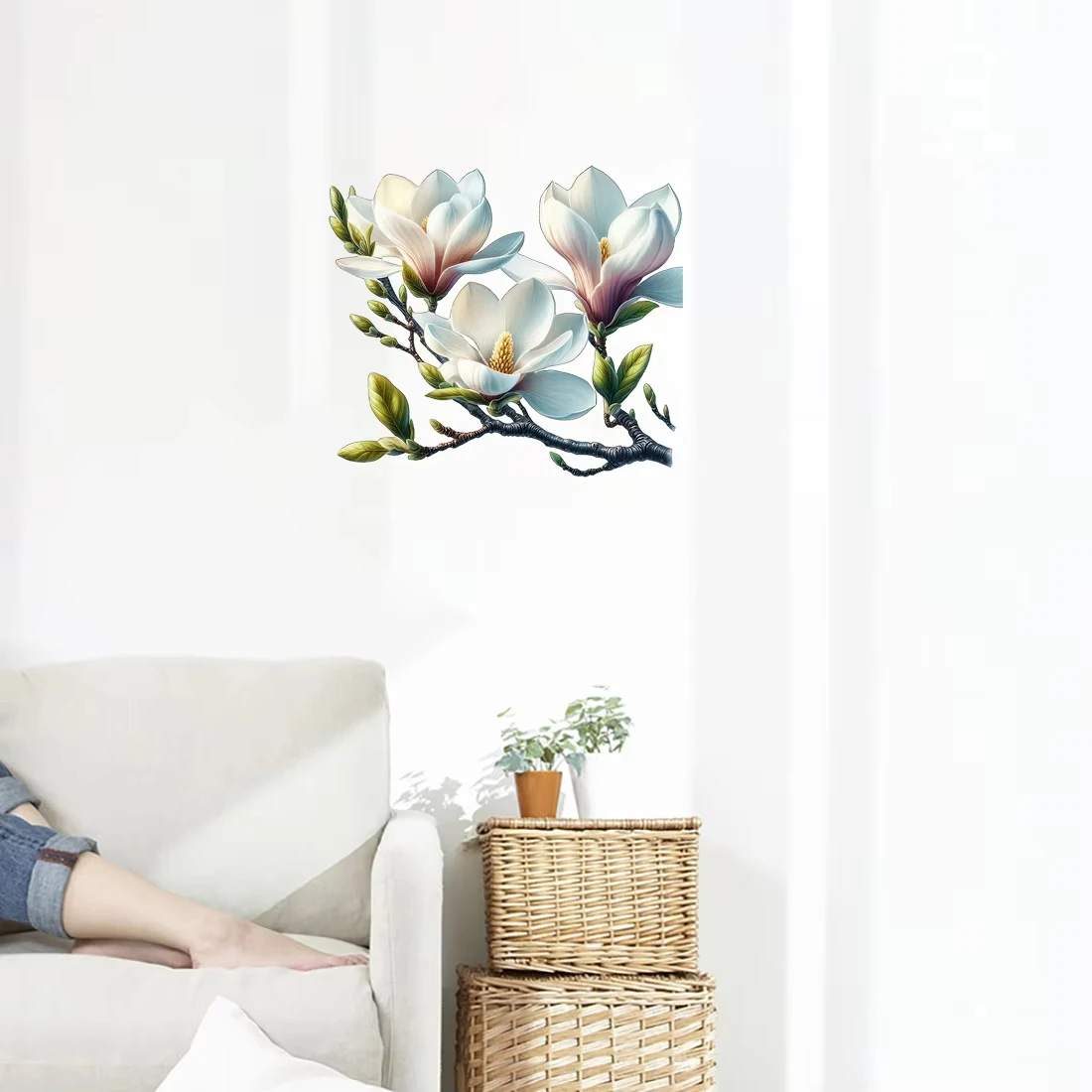 Wall Stickers Three Ratels Elegant magnolia flower living room bedroom dining room kitchen bathroom waterproof decals