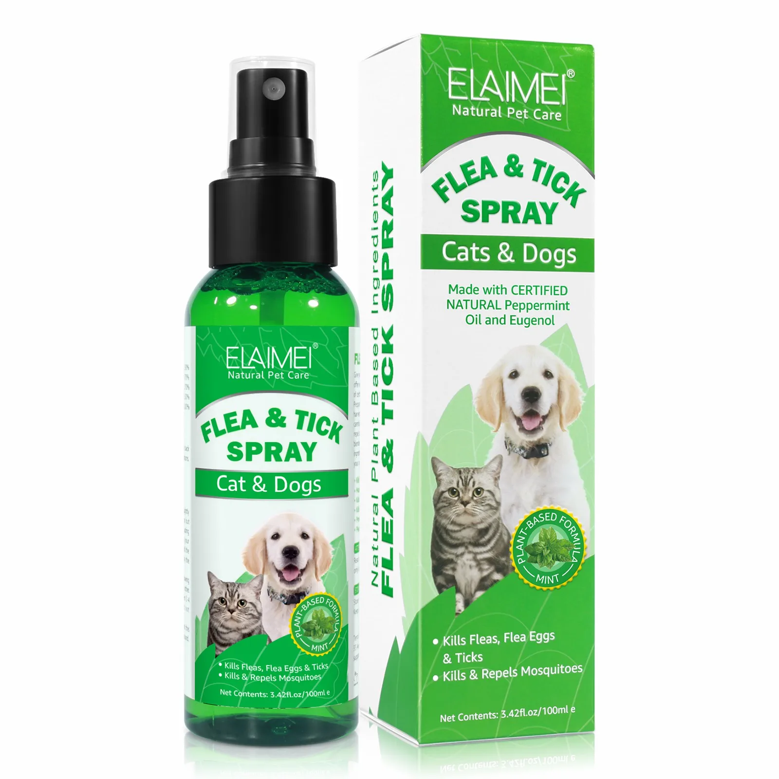 Flea and Tick Spray for Dogs and Cats Easy-to-Use Dog Flea Spray Kills on Contact Prevents Egg & Larval Development with 2 Packs Pet Flea Spray