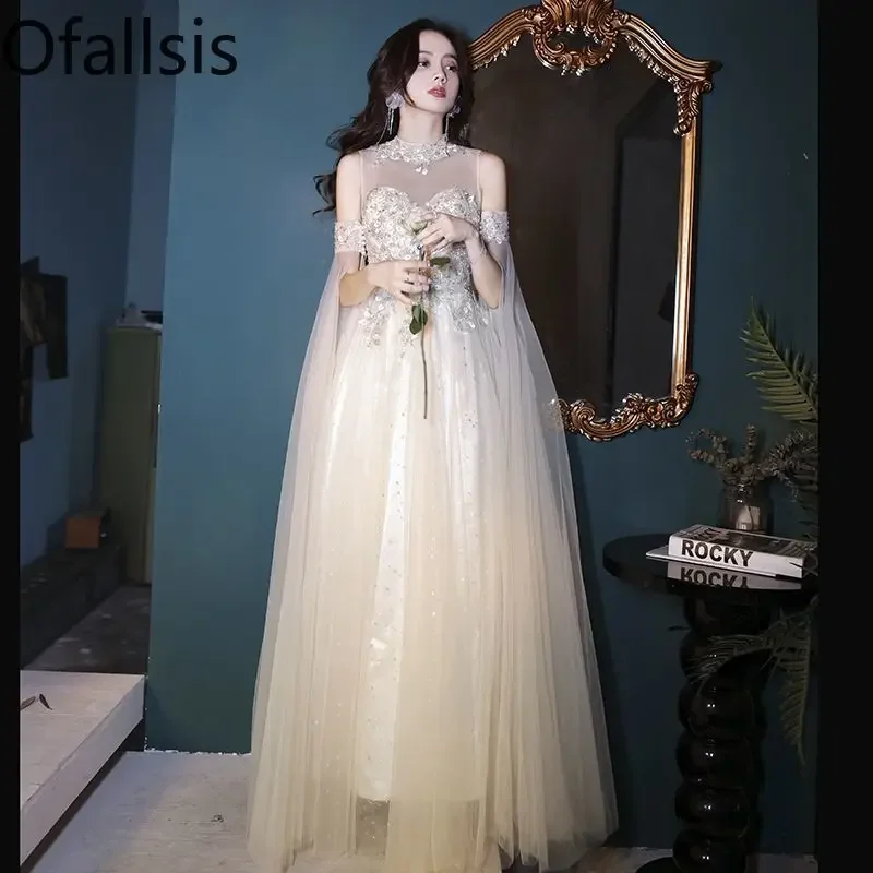 

Ofallsis Light Luxury Sequins Evening Dress Sleeveless 2023 Winter Women's Champagne Banquet Temperament Art Exam Vocal Dresses