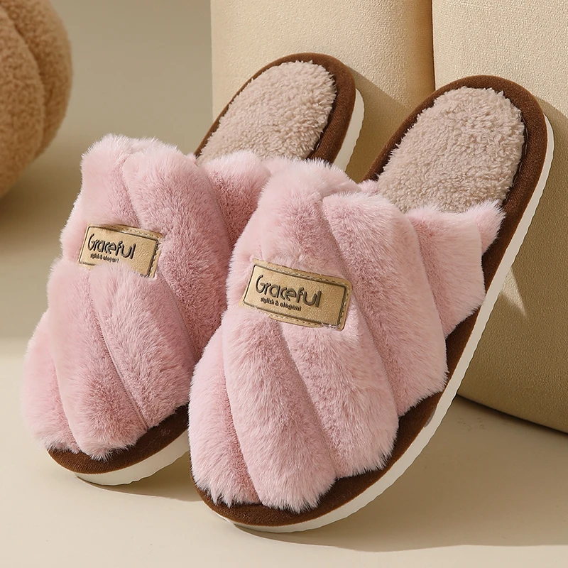 2025 Indoor Home Fur Slippers Women Autumn Winter Non Slip Warm Cotton Shoes Woman Lightweight Flats Fluffy Furry Slides Female