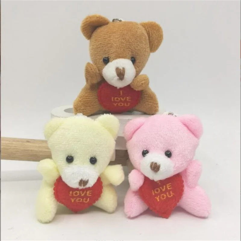 

3PCS 6Cm Stuffed Bear Toys Holding Heart Small Pendant Fashion Plush Toy Cartoon Bouquet Doll Wedding Gifts
