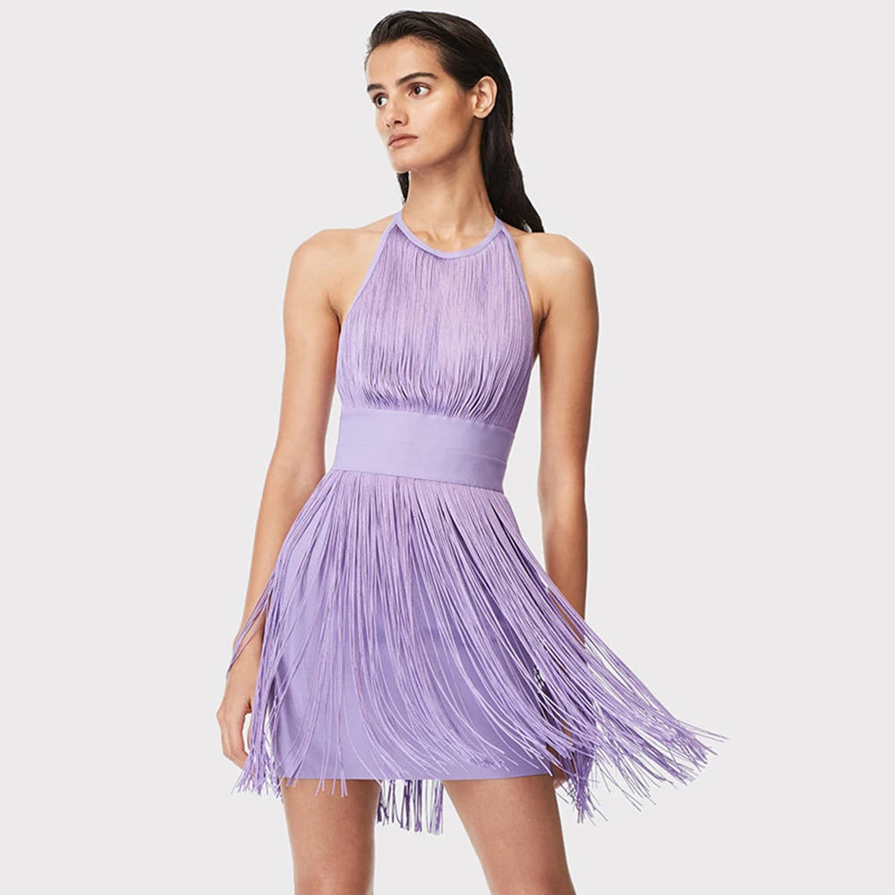 

Новинка 2022, Бандажное платье с открытой спиной, женская сексуальная обтягивающая одежда с кисточками, Клубное платье